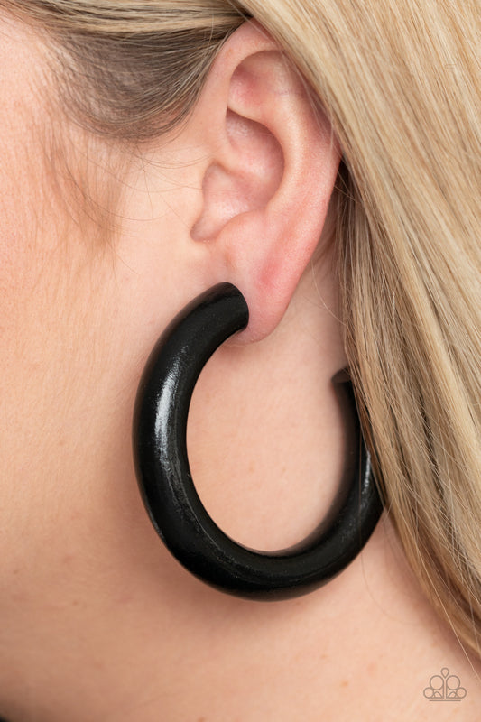 I WOOD Walk 500 Miles Black Hoop Earrings by Paparazzi Accessories