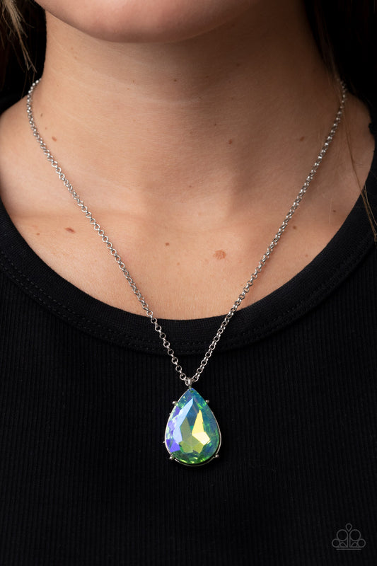 *Paparazzi Necklace* "Illustrious Icon" Iridescent Green Teardrop Gem Necklace