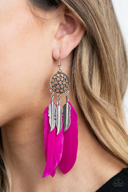 In Your Wildest DREAM-CATCHERS Pink Earrings by Paparazzi Accessories