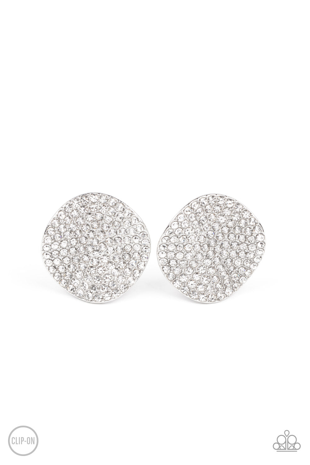 *Paparazzi Clip-On Earrings* "Lunch at the Louvre" White Rhinestone Clip-On Earrings