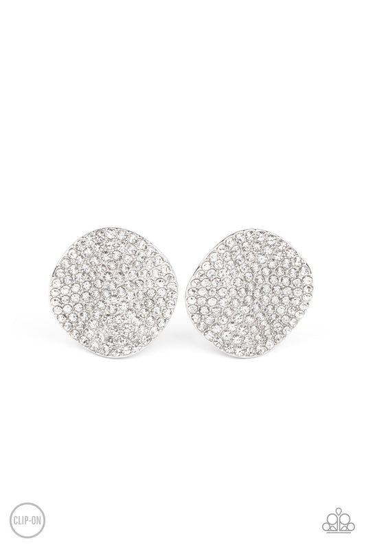 *Paparazzi Clip-On Earrings* "Lunch at the Louvre" White Rhinestone Clip-On Earrings