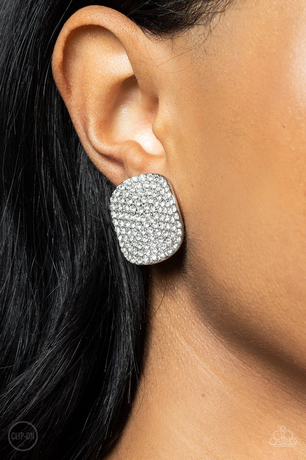 *Paparazzi Clip-On Earrings* "Lunch at the Louvre" White Rhinestone Clip-On Earrings