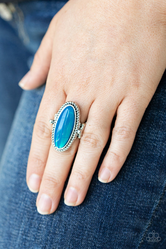 *Paparazzi Ring* "Oval Oasis" Iridescent Blue Tint Acrylic Ring