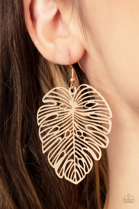 *Paparazzi Earrings* "Palm Palmistry" Gold Stencil Palm-Like leaf Earrings