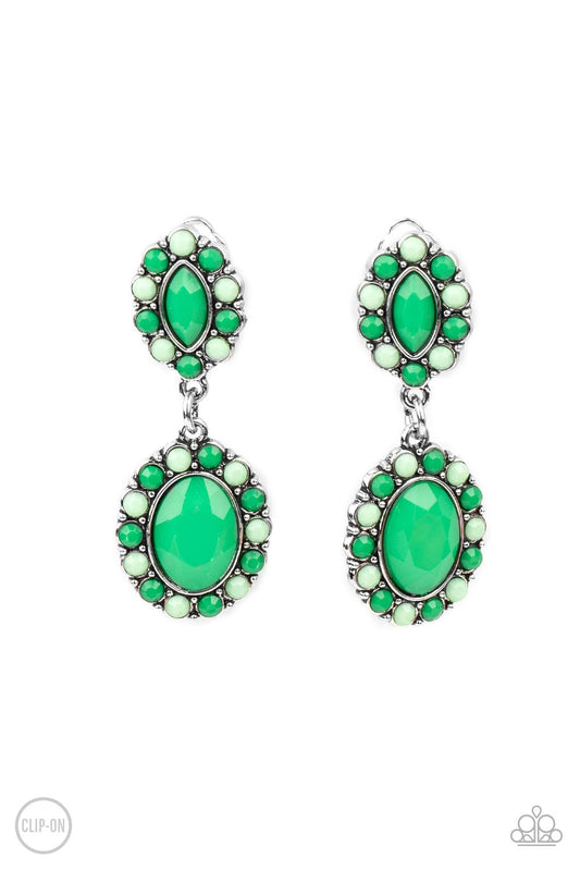 *Paparazzi Clip-On Earrings* "Positively Pampered Green Clip -On  Earrings