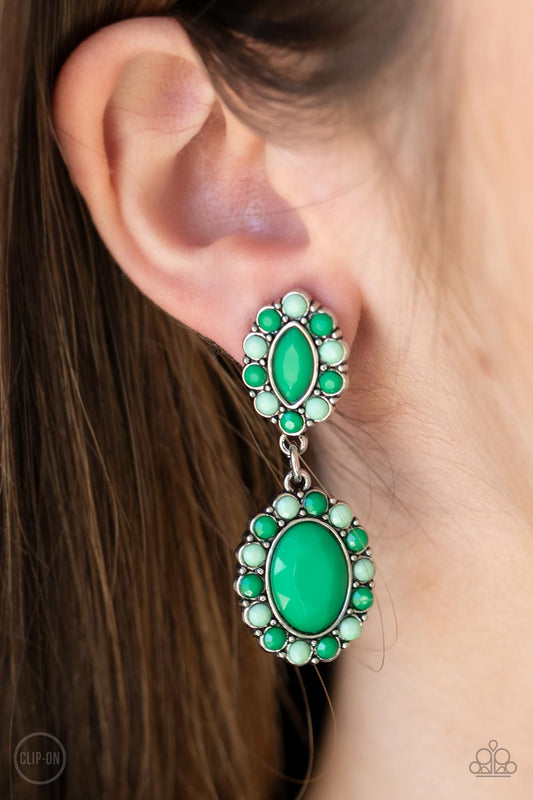 *Paparazzi Clip-On Earrings* "Positively Pampered Green Clip -On  Earrings