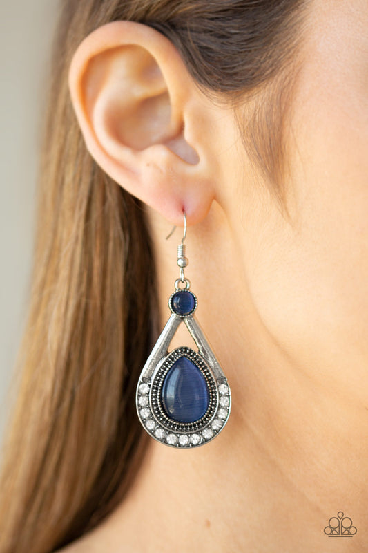 *Paparazzi Earrings* "Pro Glow" Blue Cat's Eye Earrings