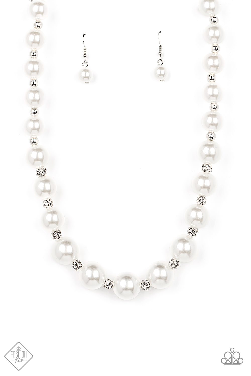 *Paparazzi Necklace* "Sail Away with Me" White Oversized Pearls and Rhinestone Clusters Necklace