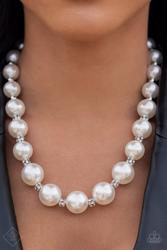 *Paparazzi Necklace* "Sail Away with Me" White Oversized Pearls and Rhinestone Clusters Necklace