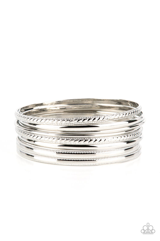 Stackable Shimmer Silver Bangle Bracelets by Paparazzi Accessories