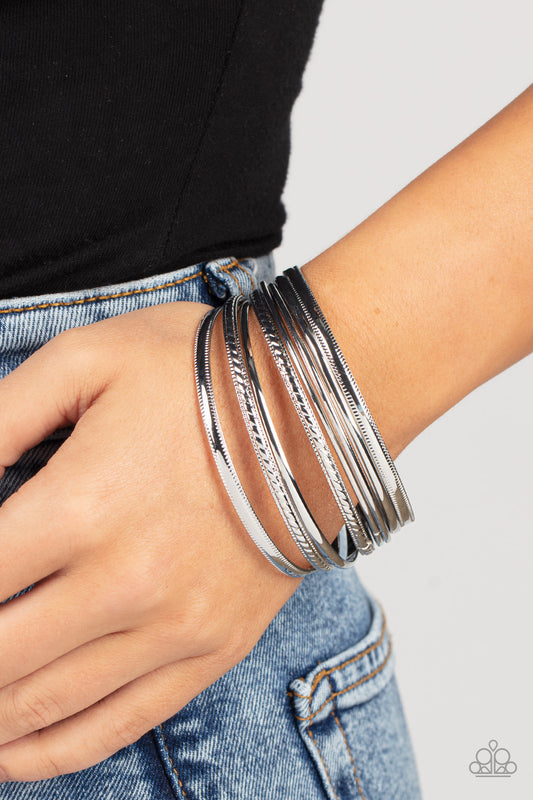 Stackable Shimmer Silver Bangle Bracelets by Paparazzi Accessories