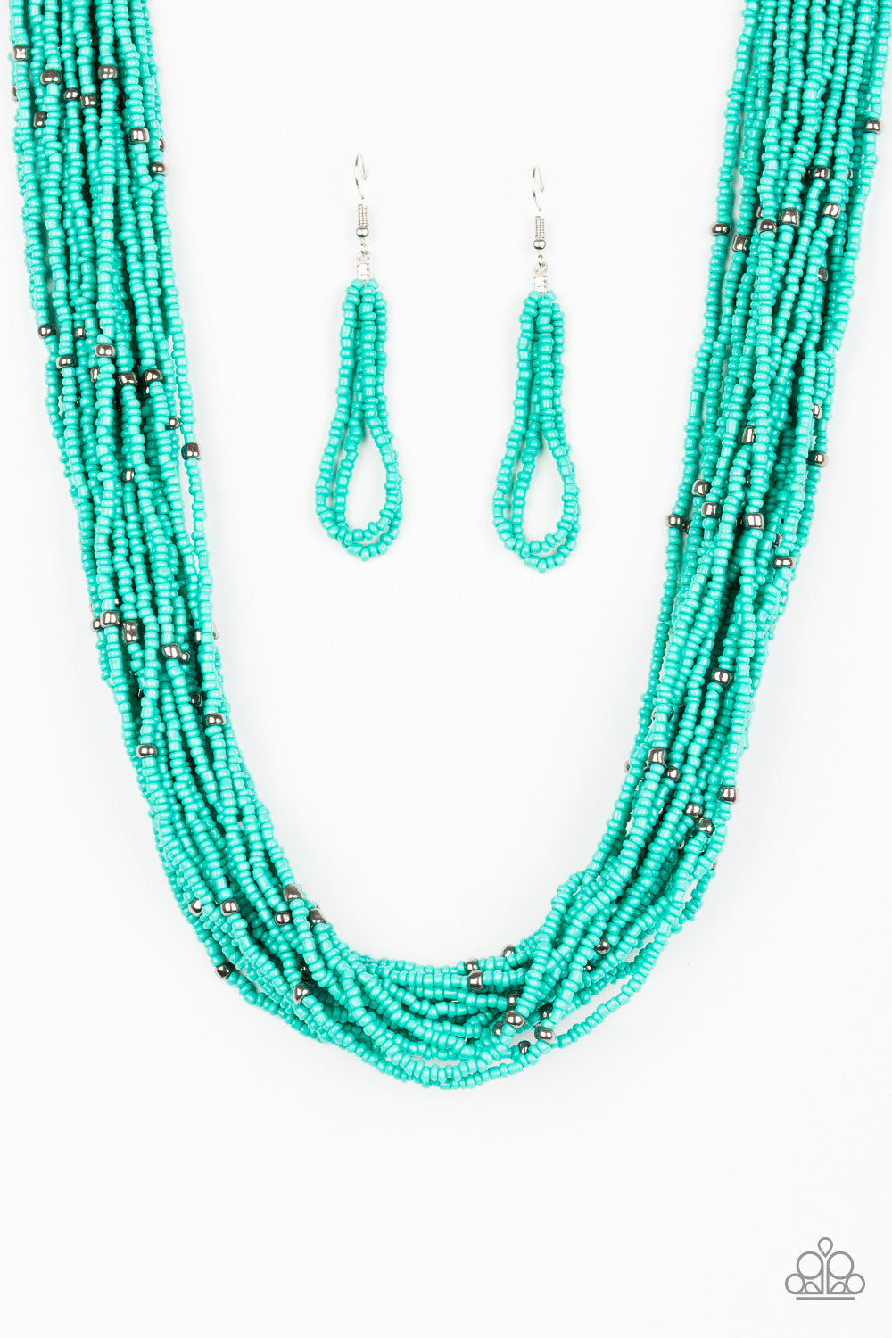 Summer Samba Blue Seed Bead Necklace by Paparazzi Accessories