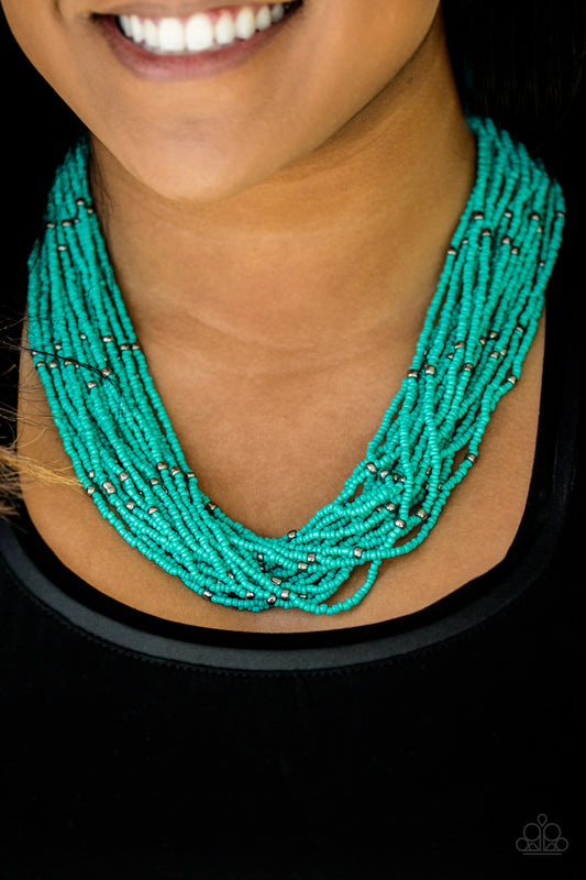 Summer Samba Blue Seed Bead Necklace by Paparazzi Accessories