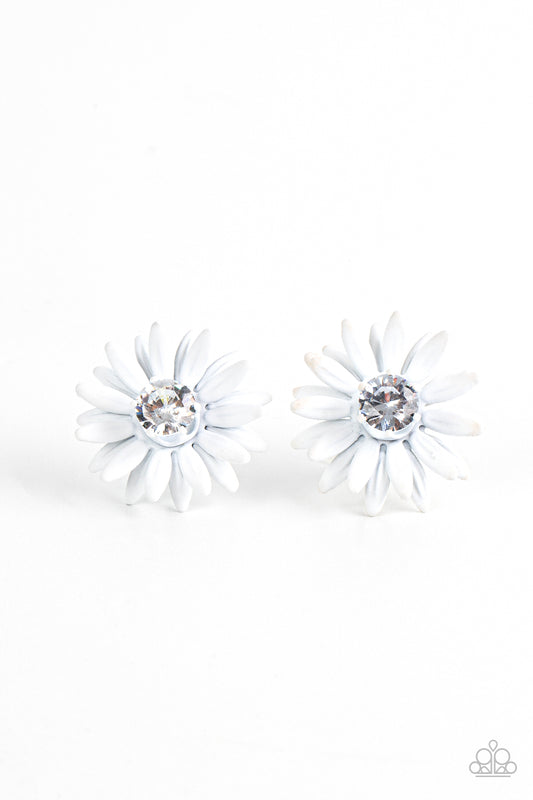 Sunshiny DAIS-y White Post Earrings by Paparazzi Accessories