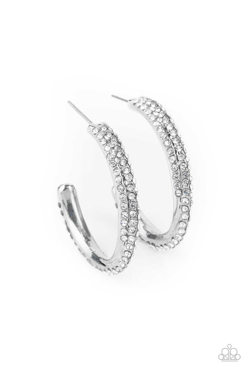 *Paparazzi Hoop Earrings* " Trail Of Twinkle" White Rhinestone Hoop Earrings