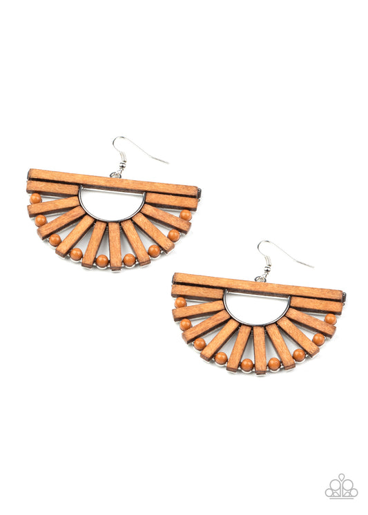 Wooden Wonderland Brown Earrings by Paparazzi Accessories