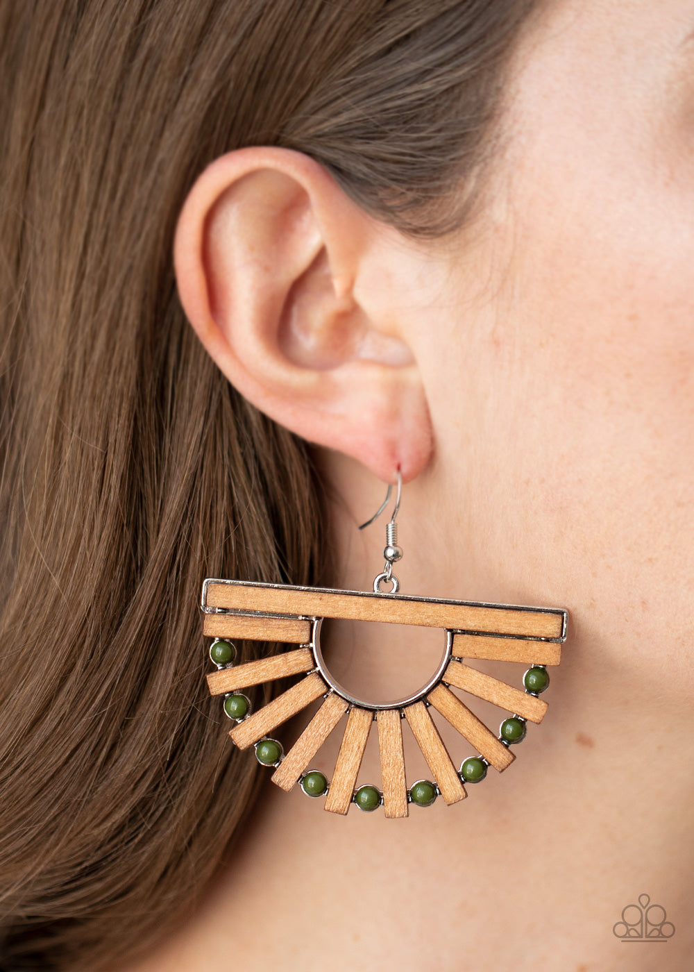 Wooden Wonderland Green Earrings by Paparazzi Accessories